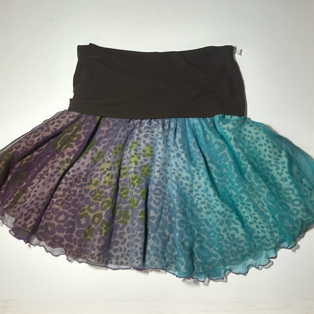 Samantha Treacy Blue And Purple Cheetah Print Skirt Sz S 100% Silk B